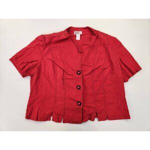 R&K 80s 90s Women 20W Red Maximalist Cropped Button Up Blazer Structure Linen